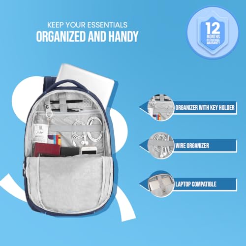 Skybags Network Pro 26 Liters Backpack with Laptop Compatible for Men & Women, Rain Cover, Cushioned Shoulder Strap & Fabric Bottle Holder On The Side (Blue) - Image 3