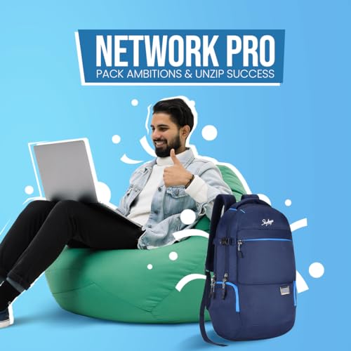 Skybags Network Pro 26 Liters Backpack with Laptop Compatible for Men & Women, Rain Cover, Cushioned Shoulder Strap & Fabric Bottle Holder On The Side (Blue) - Image 2