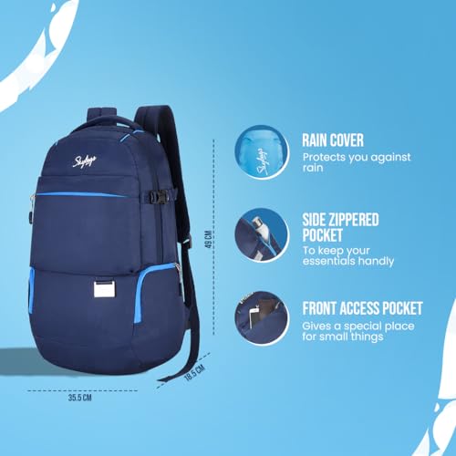 Skybags Network Pro 26 Liters Backpack with Laptop Compatible for Men & Women, Rain Cover, Cushioned Shoulder Strap & Fabric Bottle Holder On The Side (Blue) - Image 4