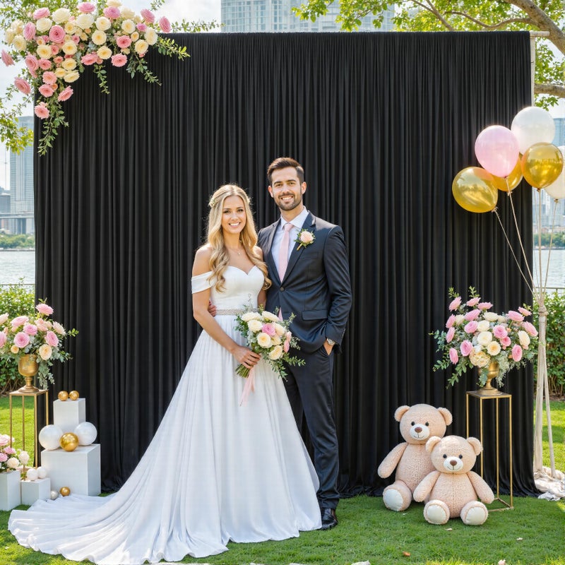 Suppromo 4 Panels Black Backdrop Curtain for Parties Black Wrinkle Free 20ft x 10ft Backdrop Drapes for Birthday Party Wedding Photo Photography Polyester Fabric Background Decoration - Image 4
