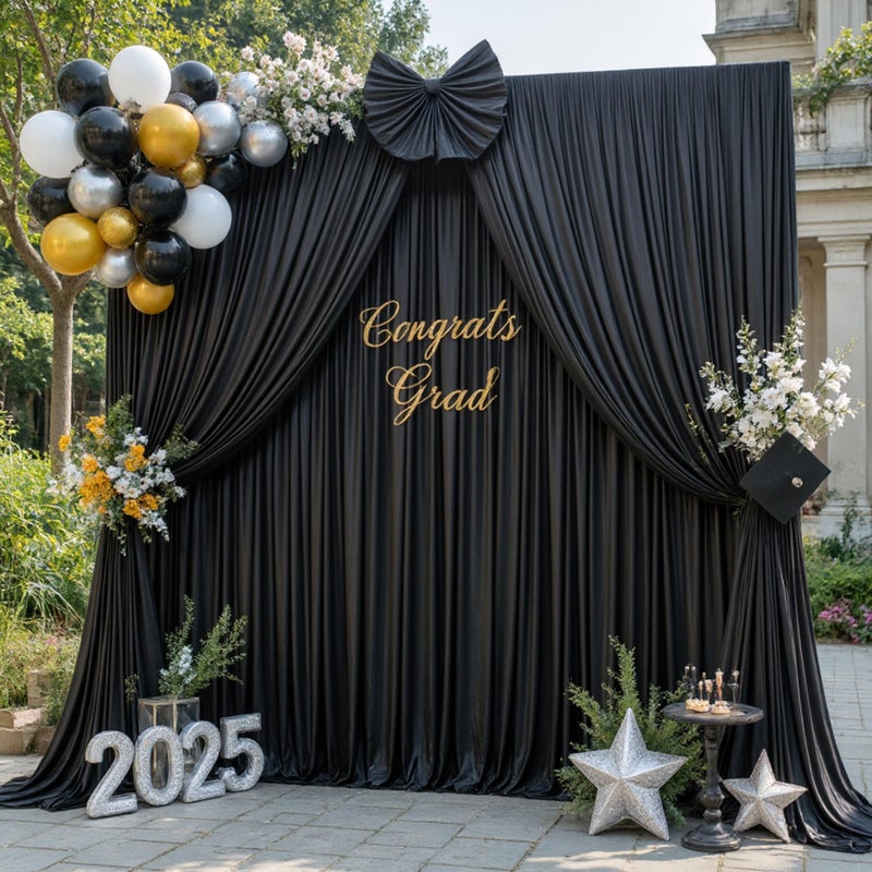 Suppromo 4 Panels Black Backdrop Curtain for Parties Black Wrinkle Free 20ft x 10ft Backdrop Drapes for Birthday Party Wedding Photo Photography Polyester Fabric Background Decoration - Image 3