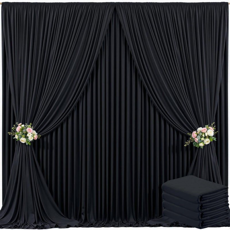 Suppromo 4 Panels Black Backdrop Curtain for Parties Black Wrinkle Free 20ft x 10ft Backdrop Drapes for Birthday Party Wedding Photo Photography Polyester Fabric Background Decoration - Image 1