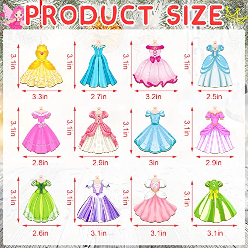 Amyhill 24 Pieces Princess Dress Ornaments for Christmas Tree Wooden Princess Hanging Ornaments for Christmas with Rope Xmas Gifts for Girls Party Supplies Decorations - Image 3