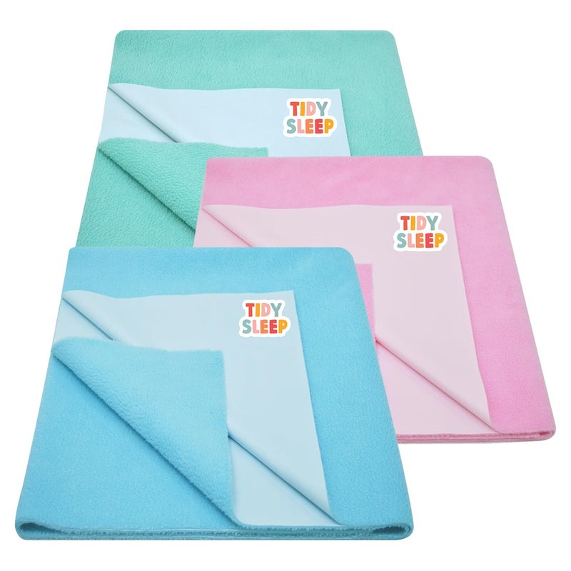 Tidy Sleep Instadry AntiPiling Fleece Extra Absorbent Quick Dry Sheet for New Born Babies Cotton Bed Protector Mattress Pack of 3 MGreenPinkSBlue Medium 100x70 cm