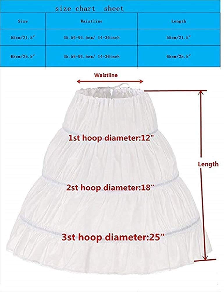 Kumeng Girls' 3 Hoops Petticoat Full Slip Flower Girl Crinoline Skirt (White,7-13 Years) - Image 2