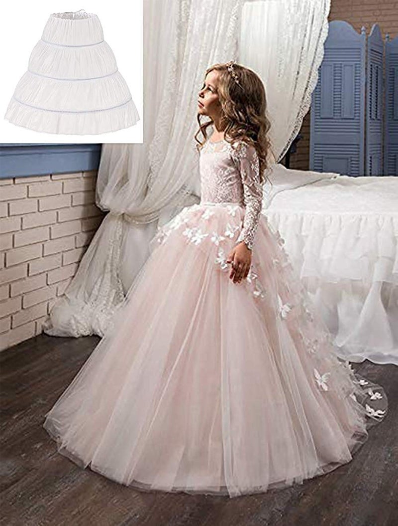 Kumeng Girls' 3 Hoops Petticoat Full Slip Flower Girl Crinoline Skirt (White,7-13 Years) - Image 3