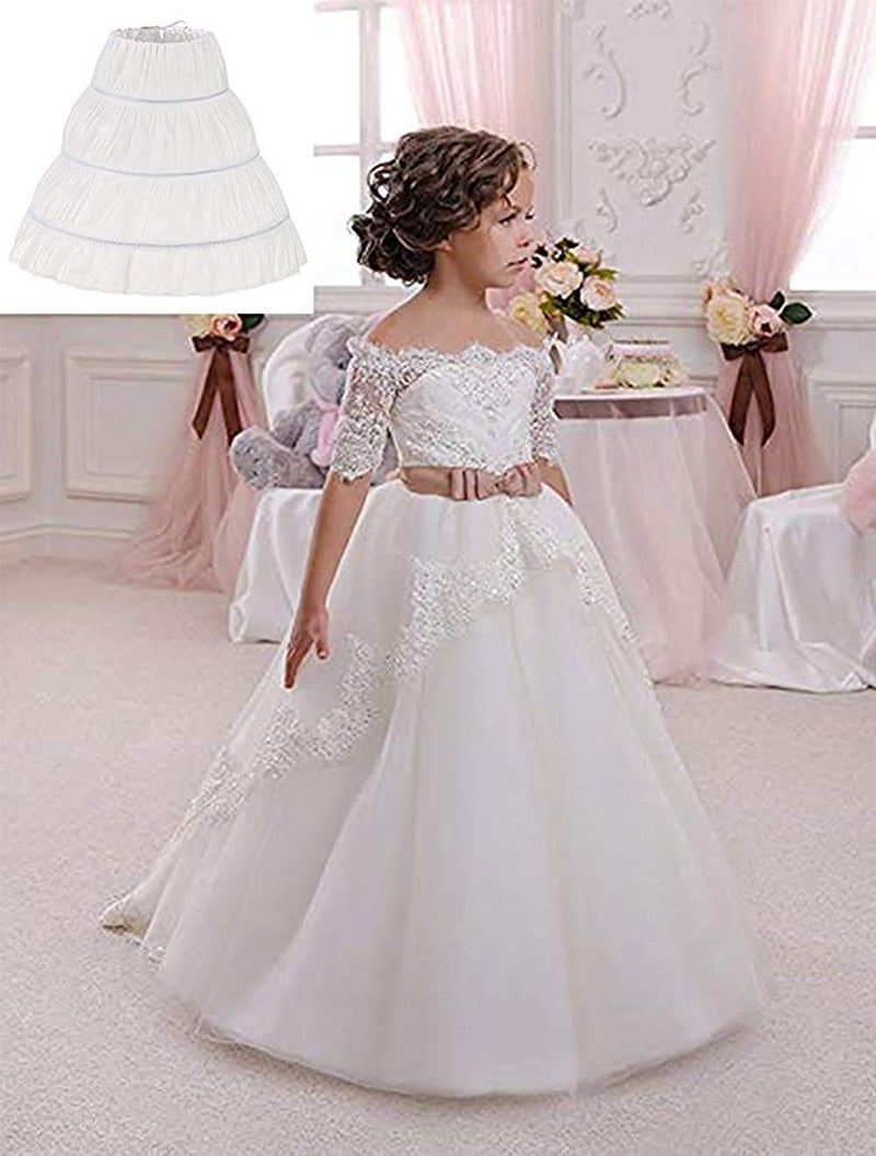 Kumeng Girls' 3 Hoops Petticoat Full Slip Flower Girl Crinoline Skirt (White,7-13 Years) - Image 4