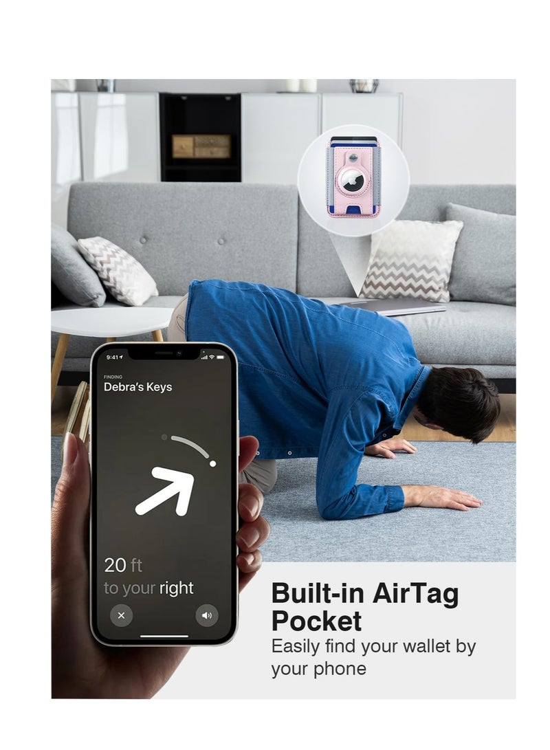 SOLARAE محفظة MagSafe مع حامل AirTag، حامل بطاقات مغناطيسي لهواتف iPhone 15/14/13/12، محفظة جلدية لماغسيف، تحمل حتى 7 بطاقات، حماية من RFID (وردي) - Image 4