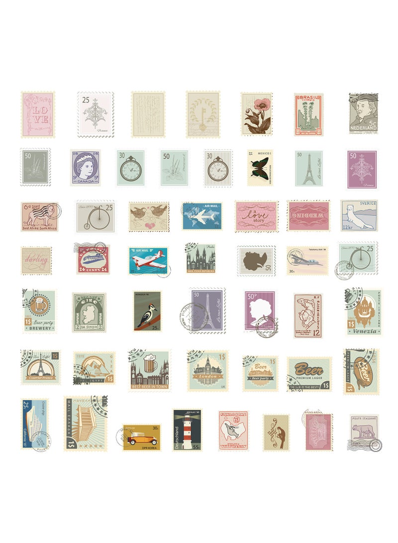 50 Pcs Waterproof Stickers Vintage Stamps Vinyl Aesthetic Sticker Laptop Skateboard Luggage Computer Water Bottle Graffiti Sticker Packs - Image 3