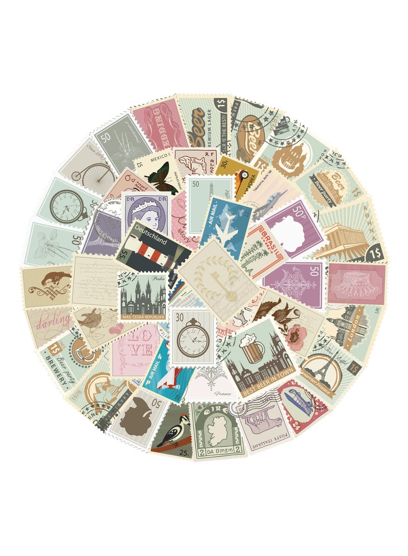 50 Pcs Waterproof Stickers Vintage Stamps Vinyl Aesthetic Sticker Laptop Skateboard Luggage Computer Water Bottle Graffiti Sticker Packs - Image 2