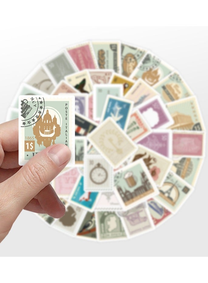 50 Pcs Waterproof Stickers Vintage Stamps Vinyl Aesthetic Sticker Laptop Skateboard Luggage Computer Water Bottle Graffiti Sticker Packs - Image 4
