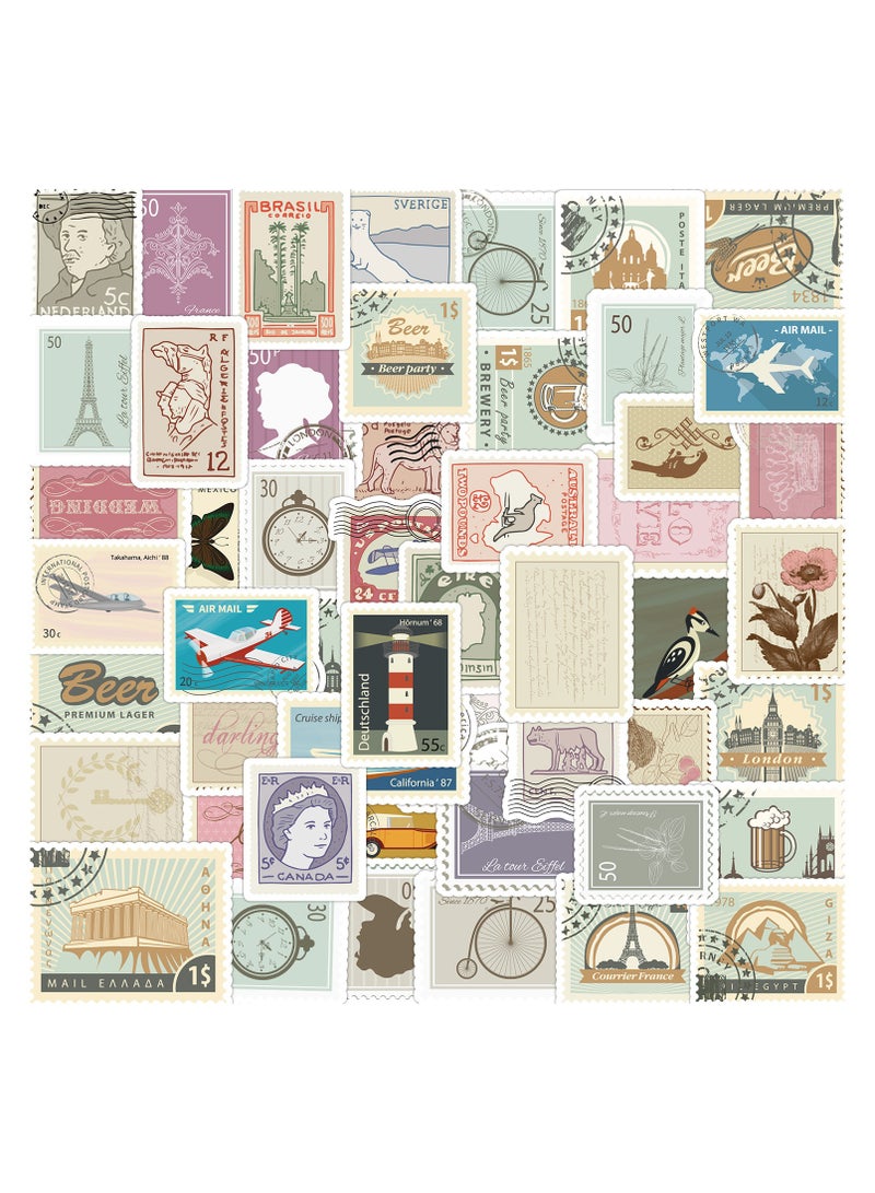 50 Pcs Waterproof Stickers Vintage Stamps Vinyl Aesthetic Sticker Laptop Skateboard Luggage Computer Water Bottle Graffiti Sticker Packs - Image 1