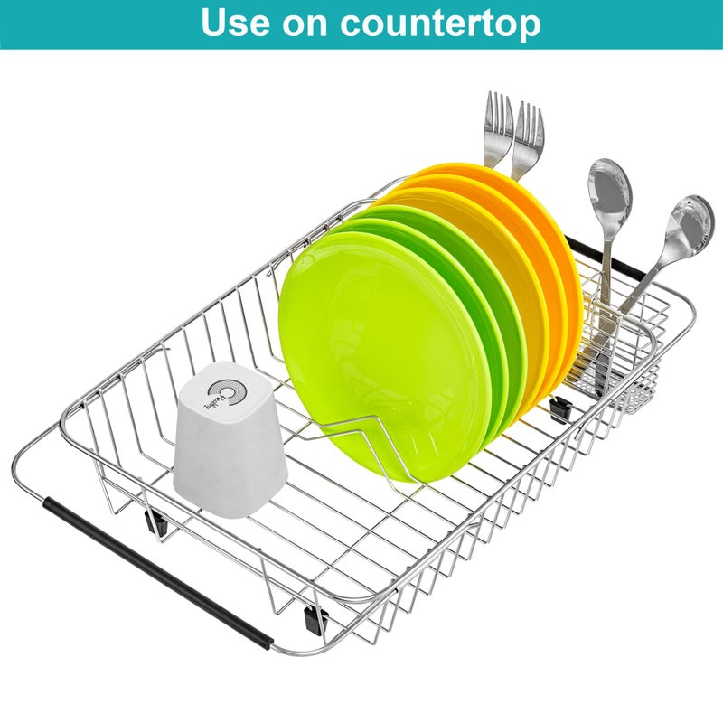 iPEGTOP Expandable Dish Drying Rack with Rustproof Stainless Steel Utensil Cutlery Holder  Over Sink Dish Rack Basket Shelf  Dish Drainer in Sink or On Counter - Image 2