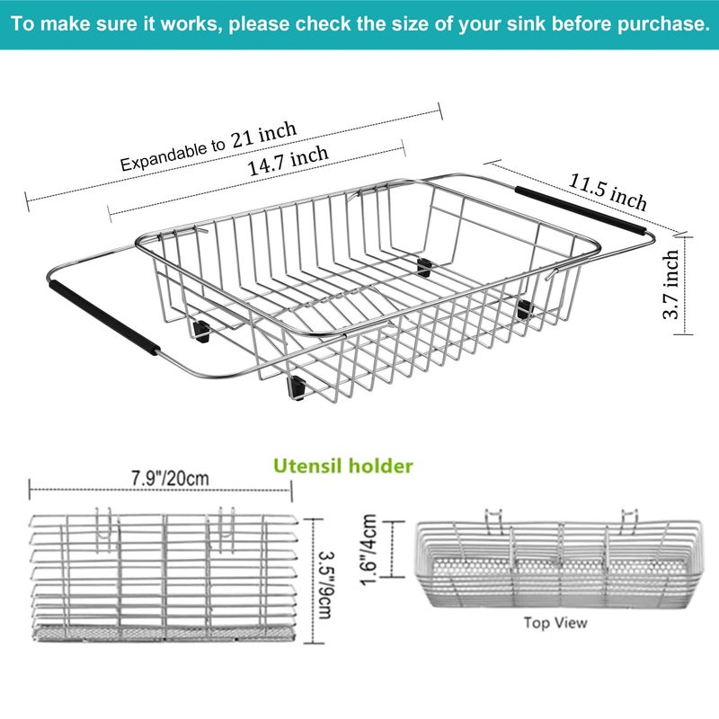 iPEGTOP Expandable Dish Drying Rack with Rustproof Stainless Steel Utensil Cutlery Holder  Over Sink Dish Rack Basket Shelf  Dish Drainer in Sink or On Counter - Image 5
