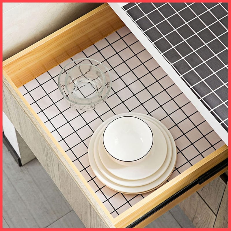 Wolpin AntiSlip Kitchen Cabinet Drawer Shelf Mat Liner Sheets 45 cm x 3 M Roll Waterproof Strong Table Mat EVA for Bathroom Fridge Mat Textured Multipurpose White Checks Ethylene Vinyl Acetate - Image 1