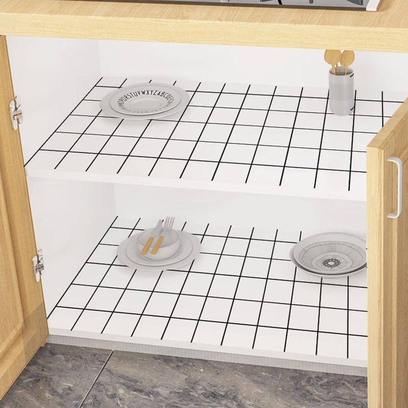 Wolpin AntiSlip Kitchen Cabinet Drawer Shelf Mat Liner Sheets 45 cm x 3 M Roll Waterproof Strong Table Mat EVA for Bathroom Fridge Mat Textured Multipurpose White Checks Ethylene Vinyl Acetate - Image 3