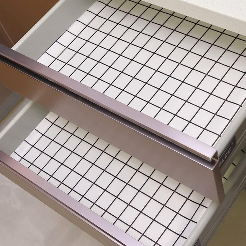 Wolpin AntiSlip Kitchen Cabinet Drawer Shelf Mat Liner Sheets 45 cm x 3 M Roll Waterproof Strong Table Mat EVA for Bathroom Fridge Mat Textured Multipurpose White Checks Ethylene Vinyl Acetate - Image 2