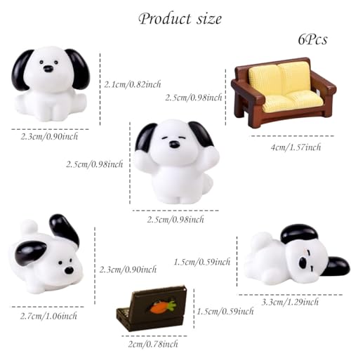 Zytiqt 6Pcs Miniature Decorative Items, Puppy Miniature Toys for Home Decor, Office Table, Car Dashboard, Unique Gift for Girlfriend, Black and White ﻿ - Image 2