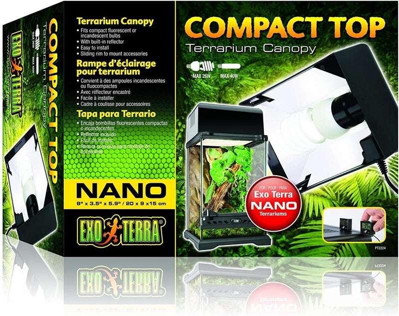 Exo Terra Compact Top Terrarium Cover with Reflector for Nano Tanks - E27 Socket, 20 x 9 x 15cm, Black - Image 2