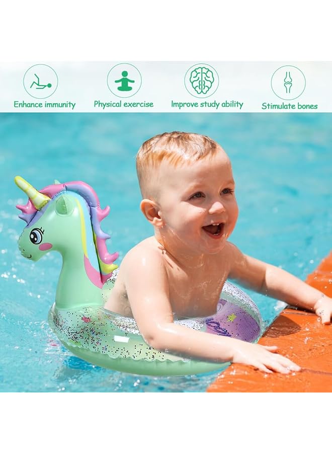 KASTWAVE Inflatable Swimming Ring Inflatable Pool Float Green Unicorn Float Inflatable Pool Ring With Glitters Swimming Seat Boat Toddler Waist Baby Pool Float Ring70Cm - Image 2