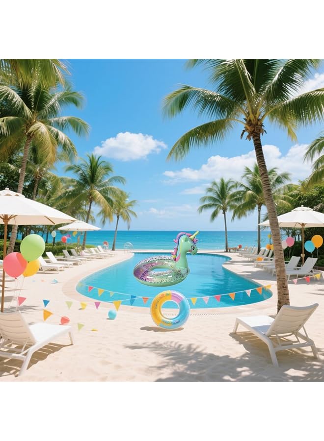 KASTWAVE Inflatable Swimming Ring Inflatable Pool Float Green Unicorn Float Inflatable Pool Ring With Glitters Swimming Seat Boat Toddler Waist Baby Pool Float Ring70Cm - Image 4