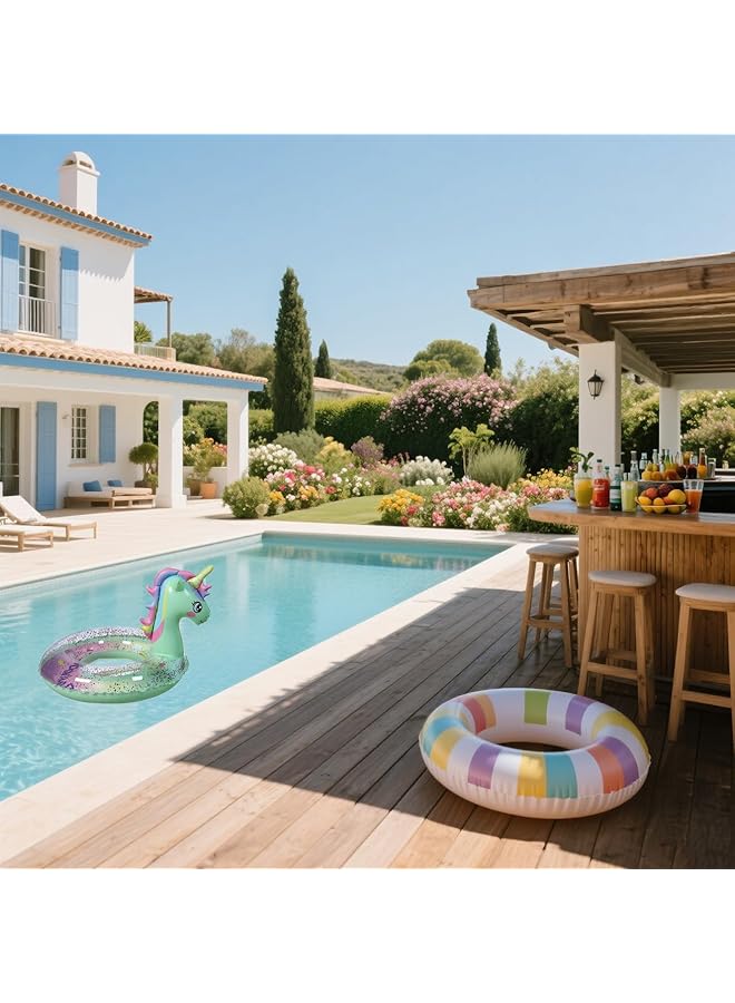 KASTWAVE Inflatable Swimming Ring Inflatable Pool Float Green Unicorn Float Inflatable Pool Ring With Glitters Swimming Seat Boat Toddler Waist Baby Pool Float Ring70Cm - Image 3