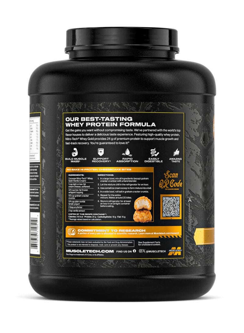 MuscleTech Nitro Tech Whey Gold Gourmet Whey Protein - 24g Protein - 5.4g BCAAs - Vanilla Cream Flavor - Dietary Supplement - Net Wt 5.00 lbs (2.27kg) - Image 3