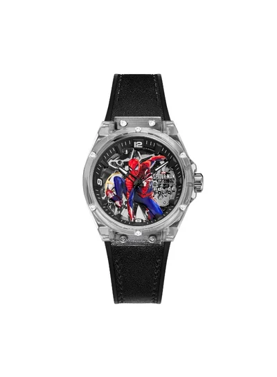 POLICE Men's Spider-Sense Edition Transparent Dial Black Silicone Strap Automatic Watch for Men 44mm