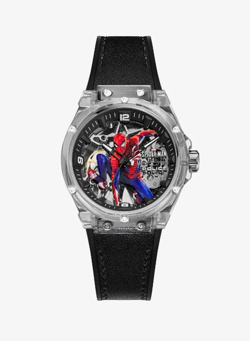 POLICE Spider-Sense Edition Transparent Dial Black Silicone Strap Automatic Watch for Men 44mm