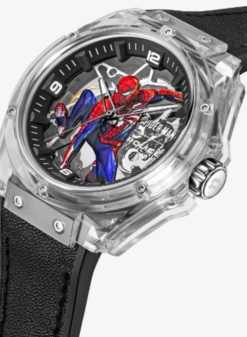 POLICE Spider-Sense Edition Transparent Dial Black Silicone Strap Automatic Watch for Men 44mm