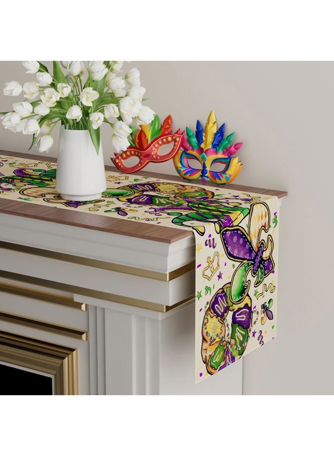 XCHI Doughnuts Iris Fleur De Lis Hat Mardi Gras Table Runner Carnival Table Decoration for Masquerade Party Home Kitchen Dining Holiday Decor 13x72 Inch - Image 3