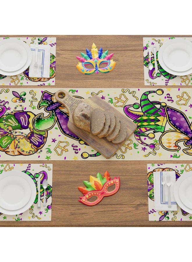 XCHI Doughnuts Iris Fleur De Lis Hat Mardi Gras Table Runner Carnival Table Decoration for Masquerade Party Home Kitchen Dining Holiday Decor 13x72 Inch - Image 4