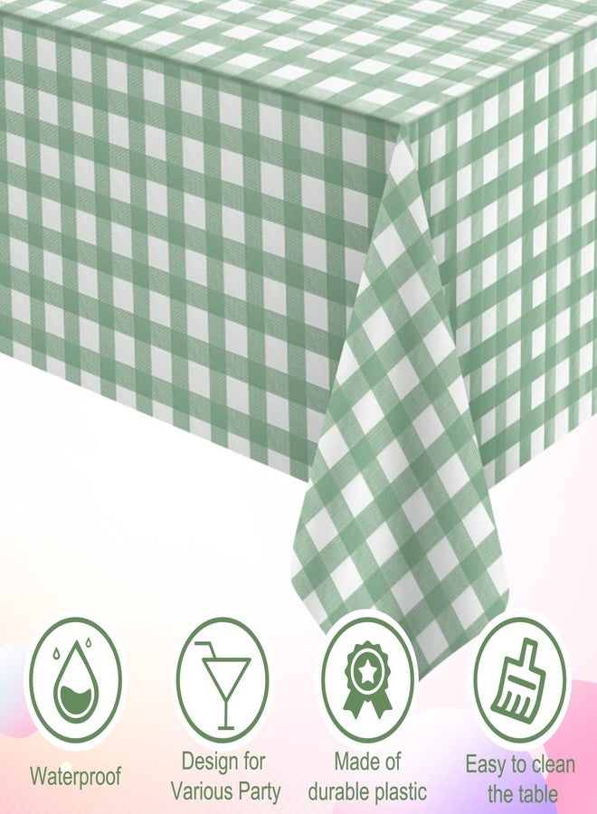KEASKELL 3Pcs Sage Green Gingham Birthday Party Tablecloth Decorations,Green White Checkered Plastic Table Cover Disposable Rectangle Plaid Table Cloth for Baby Shower Kids Wedding Party Supplies,54x108 Inch - Image 3
