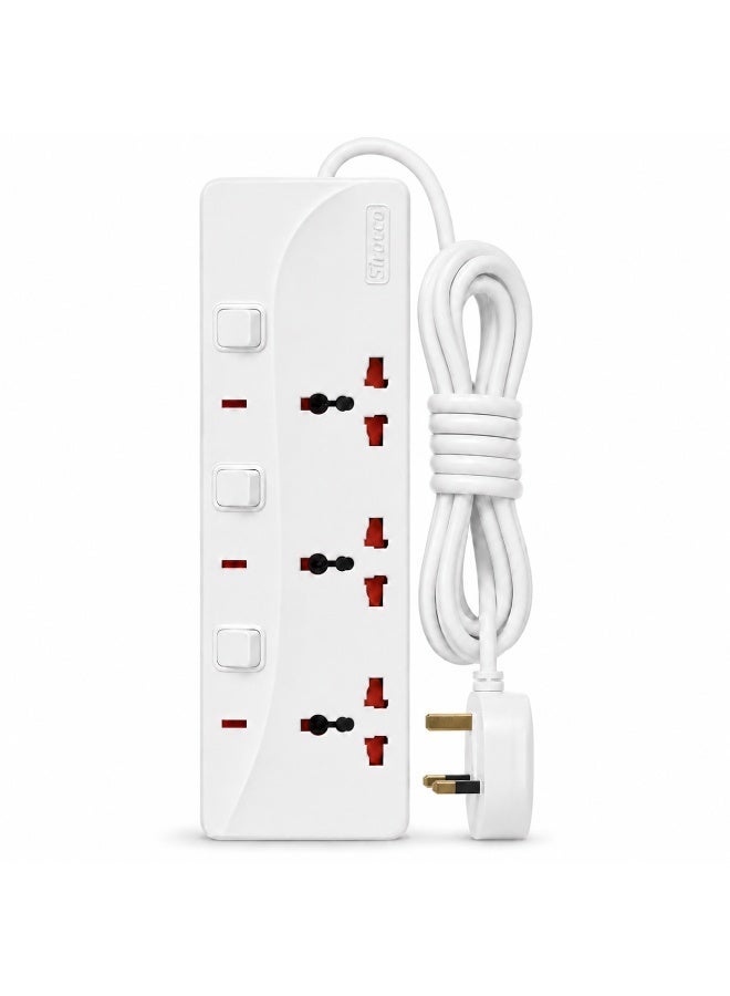 سيروكو مقبس تمديد كهربائي 3 مخارج عالمي مع كابل 4 متر، مقاوم للحرارة، W1603S - Image 1