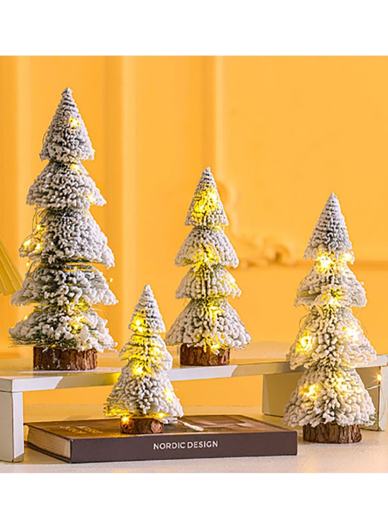Generic Small Snow Christmas Tree with Lights Mini Christmas Tree Table Top Decorations Desktop Miniature Pine Tree Xmas Holiday Decor 4 Pcs  - Image 1