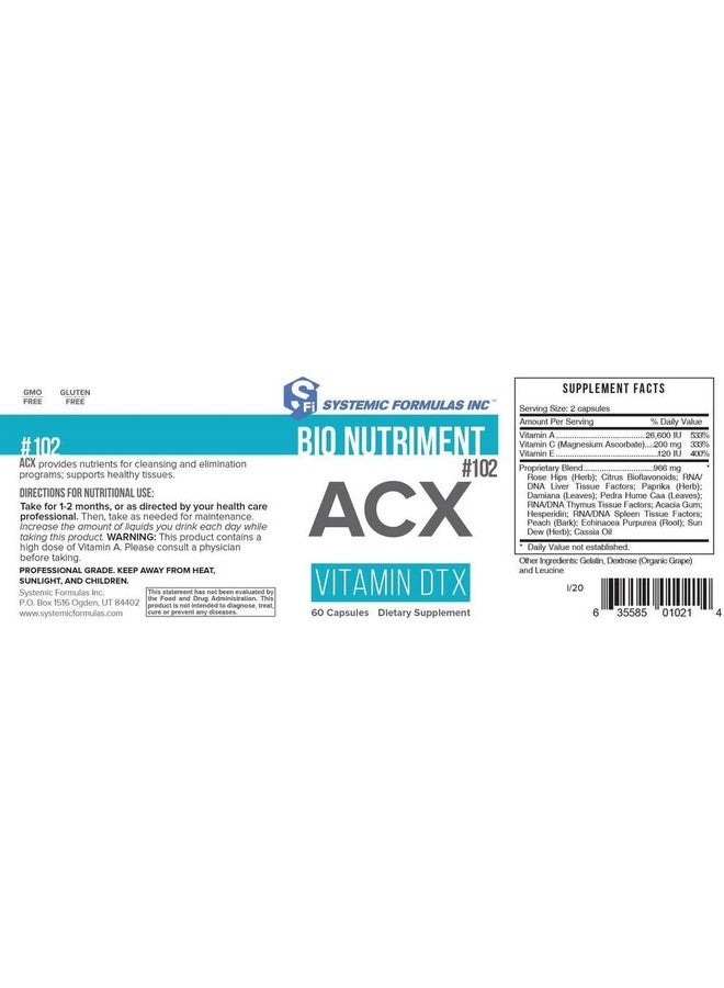 Systemic Formulas Bio Nutriment Acx Vitamin Dtx 60 Capsules  - Image 4