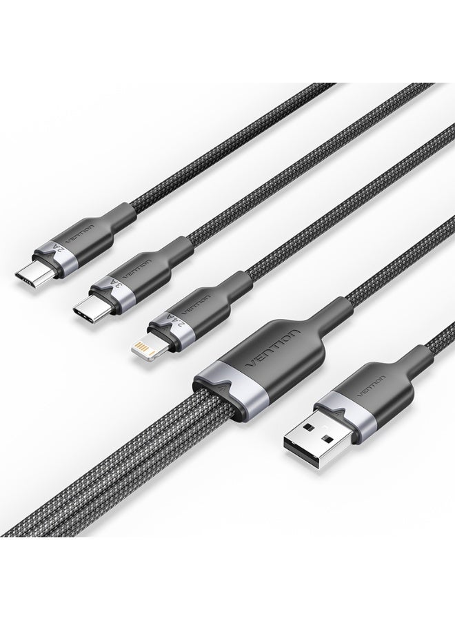 VENTION VENTION USB 2.0 A Male to 3-in-1 USB-C & Lightning & Micro-B Male 3A Cable 1.5M Black Aluminum Alloy Type Model# CTPBG - Image 1