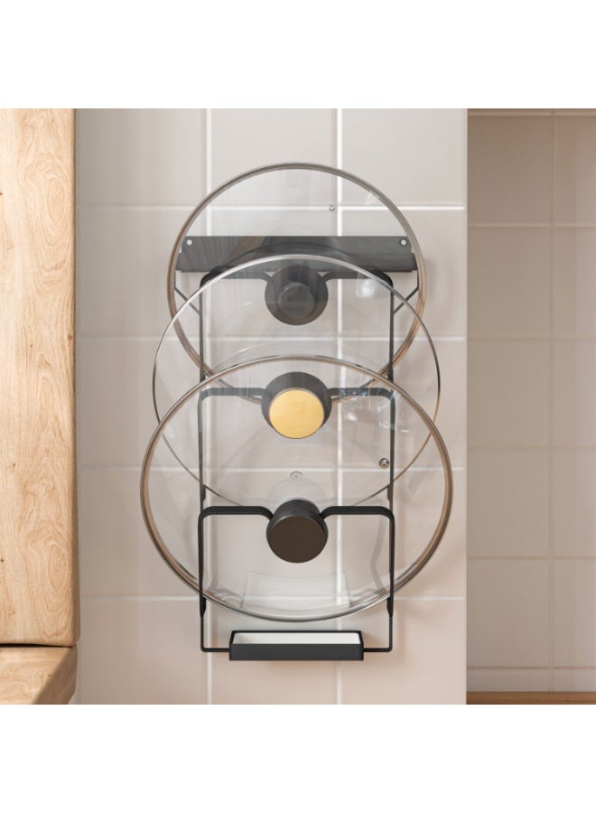 Smart Storage ✨ Wall Mounted Pot Lid Organizer with Drip Tray Keep your kitchen neat and organized with this smart wall mounted pot lid organizer. Designed to store pot lids, pan covers, and cutting boards in one place, it helps save valuable kitchen space while keeping everything easily accessible. The strong carbon steel frame ensures durability and stability, making it perfect for daily kitchen use. - Image 3