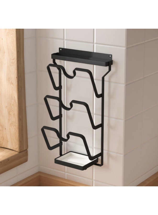 Smart Storage ✨ Wall Mounted Pot Lid Organizer with Drip Tray Keep your kitchen neat and organized with this smart wall mounted pot lid organizer. Designed to store pot lids, pan covers, and cutting boards in one place, it helps save valuable kitchen space while keeping everything easily accessible. The strong carbon steel frame ensures durability and stability, making it perfect for daily kitchen use. - Image 2