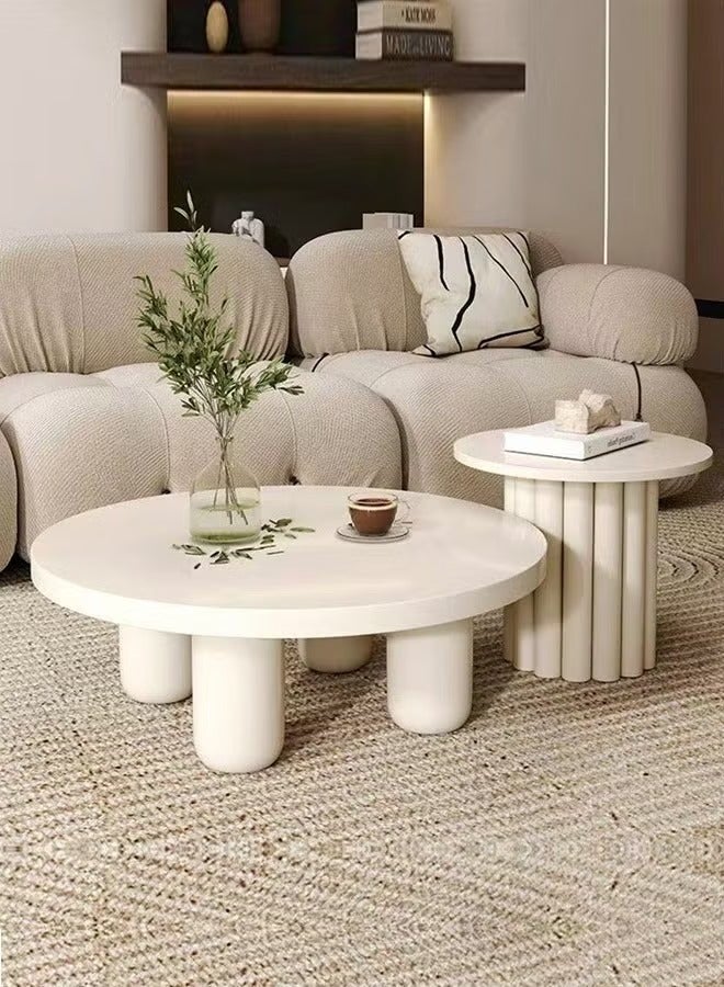 رافين مجموعة من طاولتي قهوة بتصميم عصري متعدد الأغراض، طاولة مستديرة منخفضة المركز، طاولة أريكة خشبية متينة لغرفة المعيشة والمكتب المنزلي، مقاس 70×37 و50×45 سم - Image 1