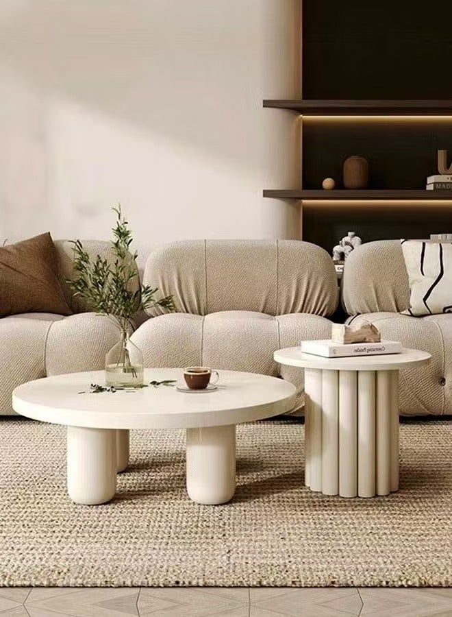 رافين مجموعة من طاولتي قهوة بتصميم عصري متعدد الأغراض، طاولة مستديرة منخفضة المركز، طاولة أريكة خشبية متينة لغرفة المعيشة والمكتب المنزلي، مقاس 70×37 و50×45 سم - Image 2