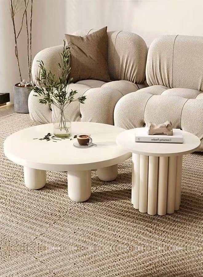 رافين مجموعة من طاولتي قهوة بتصميم عصري متعدد الأغراض، طاولة مستديرة منخفضة المركز، طاولة أريكة خشبية متينة لغرفة المعيشة والمكتب المنزلي، مقاس 70×37 و50×45 سم - Image 3