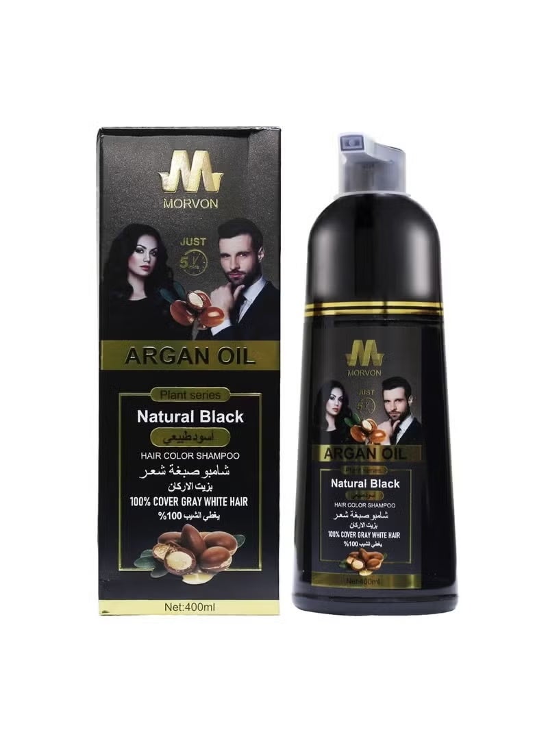 morvon Argan Oil Hair Dye Shampoo Natural Black 400ml - Image 1