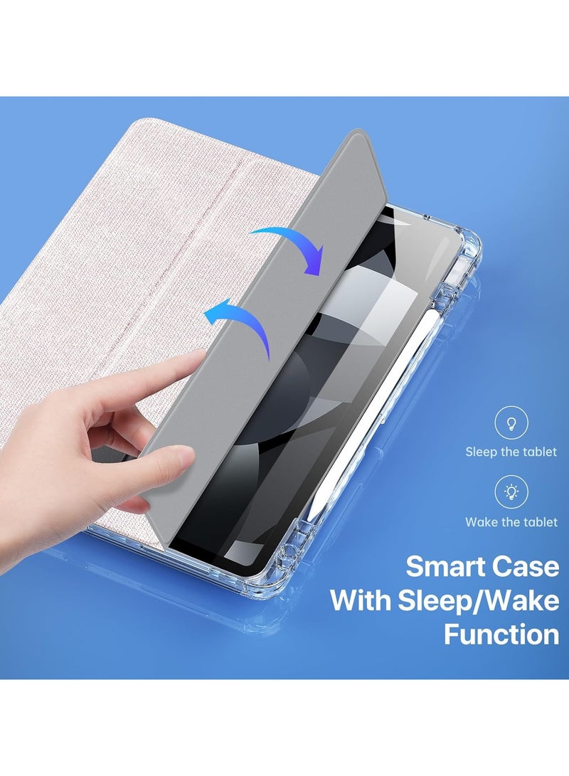 عام العلبة المتوافقة مع iPad Air 13 (2024) بحجم 13.0 إنش، علبة جلدية PU ثلاثية الطي مع حامل قلم مدمج وغطاء خلفي شفاف للحماية مع وظيفة التشغيل/السكون التلقائي. - Image 3