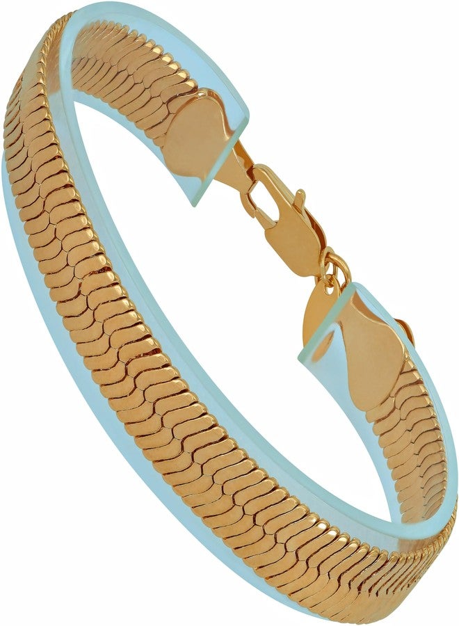 LIFETIME JEWELRY Luxury 24k Real Gold Plated Bracelet Herringbone Bracelet Women Bracelet or Mens Bracelet (8, 11mm) - Image 1