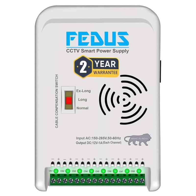 FEDUS 8 Channel CCTV SMPS Power Supply Adapter for up to 8 CCTV Video Security Surveillance Camera System, Dome, Bullet Cameras, Total 12V 10A DC, Cable Compensation Switch (Normal/Long/Ex-Long) - Image 5