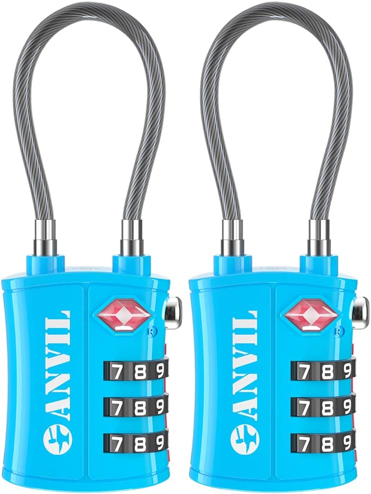 Anvil TSA Locks for Luggage – TSA Approved Cable Travel Lock with Zinc Alloy Body, 3-Digit Combination Lock for Suitcases, Backpacks, Gun Cases, Zippers - Image 1
