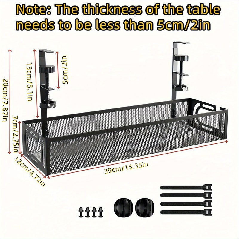 White Under Desk Cable Management Tray No Drill Steel Storage Box Lightweight Durable Multiple Compartments Home Office Kitchen Use Modern Organizer Accessory - Image 3