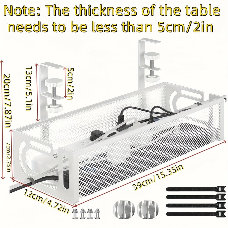 White Under Desk Cable Management Tray No Drill Steel Storage Box Lightweight Durable Multiple Compartments Home Office Kitchen Use Modern Organizer Accessory - Image 5