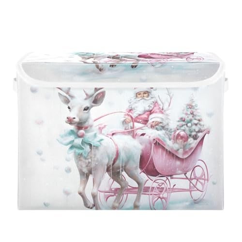 senya Christmas Baskets Collapsible Storage Bins with Lids Christmas Santa Claus Pink Reindeer Storage Boxes Clothes Baskets for Organizing - Image 3